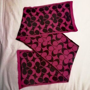 Coach Monogram Merino Wool Scarf, Black and Dark Pink, Reversible